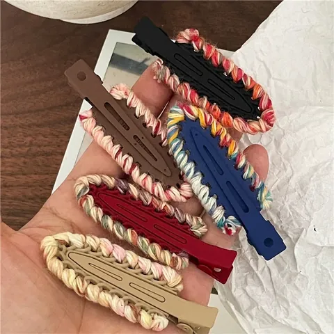 Pince à Cheveux Croco Goutte d'Eau Mignonne pour Femmes Bord en Laine Tissée Colorée Clip de Frange Doux Fait Main