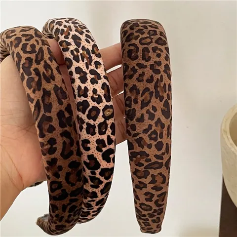 Retro Leopard Print Padded Sponge Headband For Women Vintage Cloth Fabric Thickened Hair Band Fashion Hair Accessories