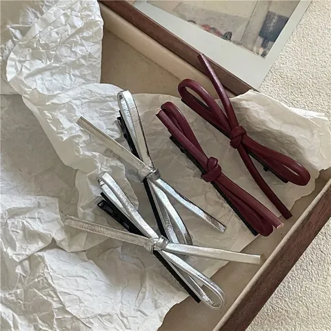 Elegante PU Leer Strik Haarspelden Minimalistische Kunstleer Eendenbekclips Koreaanse Stijl Haaraccessoires Voor Vrouwen Meisjes