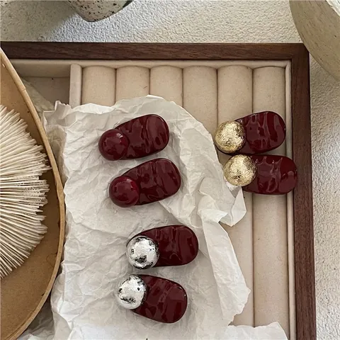 Pince à Cheveux en Alliage Rouge Vin Vintage Rétro pour Femmes Français Simple Goutte Ovale Géométrique Pince Bec de Canard