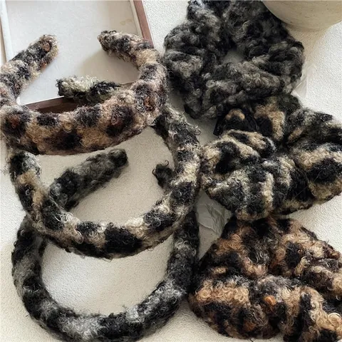 Elastico per Capelli in Peluche con Stampa Leopardata Morbido Caldo Autunno Inverno Cerchietto Simpatico Accessori per Capelli Donna