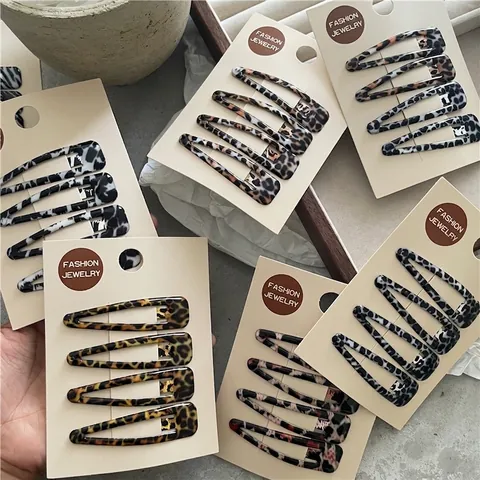 Fermagli per Capelli a Scatto Vintage con Stampa Leopardata e Texture Animale a Forma di Goccia per Donna Ragazza in Lega Colorata