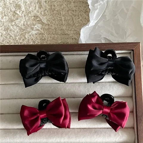 Französische Vintage Satin Schleife Haarklammer Für Damen Süß Doppelschicht Schleifenband Pony Kleine Seitenclips Haarschmuck