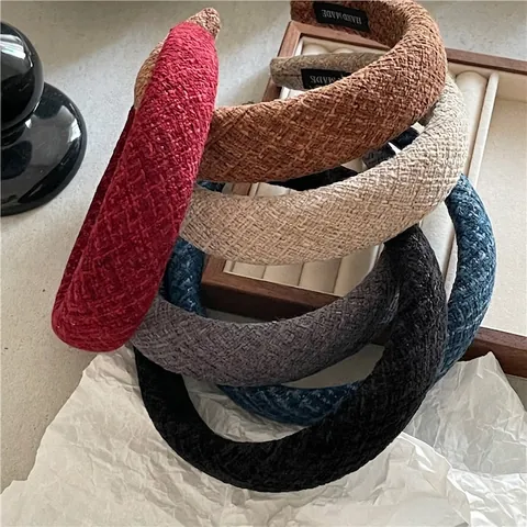 Diadema de Esponja Engrosada de Tela de Lana Vintage Banda para el Cabello de Moda Color Sólido Ancho para Mujer Accesorios