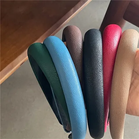 Diadema de Cuero PU Retro Grana de Lichi para Mujer Banda de Pelo de Esponja Engrosada Moda Color Sólido Accesorios para Cabello