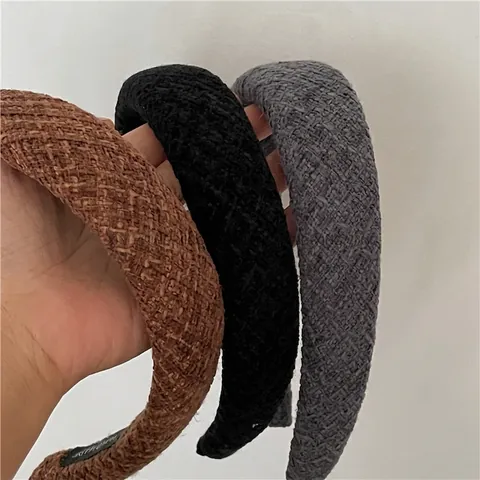 Diadema de Esponja Engrosada de Tela de Lana Vintage Banda para el Cabello de Moda Color Sólido Ancho para Mujer Accesorios