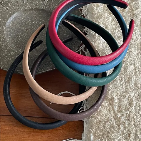 Diadema de Cuero PU Retro Grana de Lichi para Mujer Banda de Pelo de Esponja Engrosada Moda Color Sólido Accesorios para Cabello