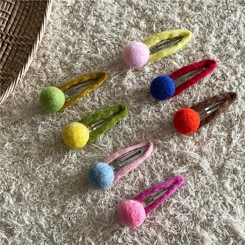 Dulce Pinza de Pelo de Bola de Fieltro de Lana Hecha a Mano Colorida Gota de Agua Clip BB Accesorios de Pelo Estilo Coreano Mujer