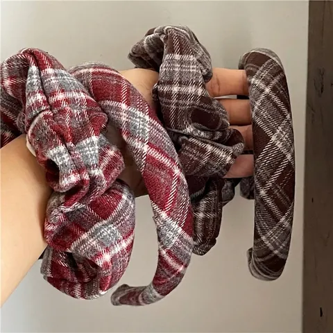 Serre-Tête en Tissu à Carreaux Rétro Rembourré Large Classique Tartan Choucou Vintage Preppy Accessoires Cheveux Pour Femmes