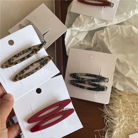 Pinzas para el Cabello Ovaladas Huecas de Acetato Moda para Mujer Vintage Leopardo Mármol Patrón Pinzas de Pico de Pato Horquillas Laterales Geométricas Accesorios para el Cabello