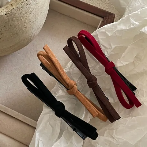 Faux Suede Bowknot Hair Clip Handmade Duckbill Clip Sweet Korean Style Solid Color Hair Accessories For Women Girls