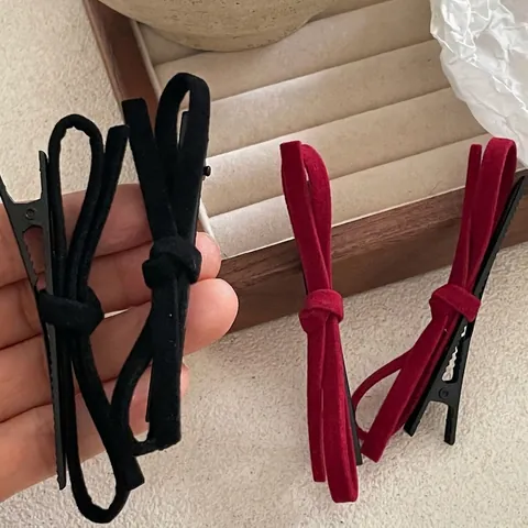Faux Suede Bowknot Hair Clip Handmade Duckbill Clip Sweet Korean Style Solid Color Hair Accessories For Women Girls