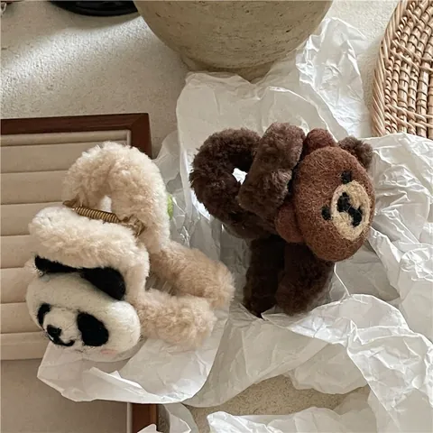 Simpatiche Mollette per Capelli in Peluche a Forma di Orso e Panda Accessori per Capelli in Feltro di Lana per Donna