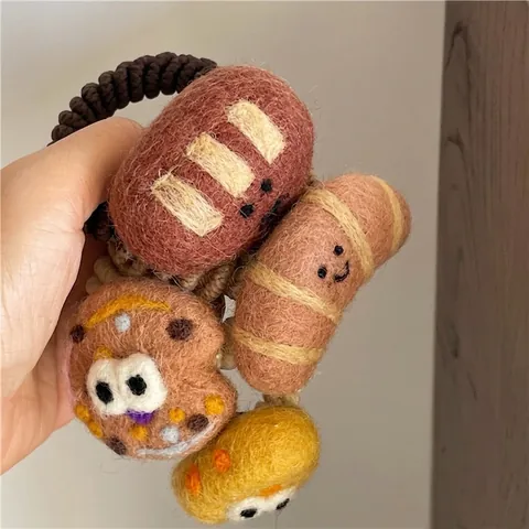 Süße Wollfilz Essen Haargummis Kreative Pizza Brot Croissant Keks Form Elastische Haarbänder Handgefertigte Scrunchies Damen Schmuck