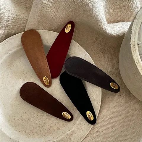 Vintage Wildleder Wassertropfen BB Haarspangen Mit Goldenem Buchstabenetikett Handgemachte Samt Pony Clips Für Damen Mode Haarschmuck