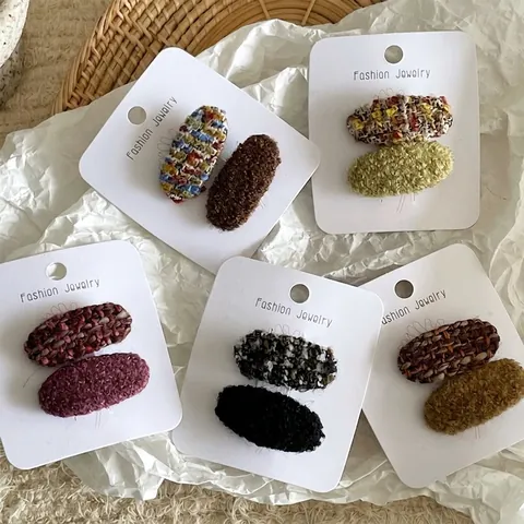 Koreaanse Stijl Contrastkleur Tweed Patroon Ovaal Plastic Eendenbek Haarklemmen Voor Dames Meisjes Dagelijkse Styling Haaraccessoires