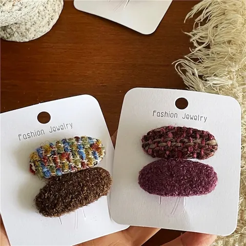 Koreaanse Stijl Contrastkleur Tweed Patroon Ovaal Plastic Eendenbek Haarklemmen Voor Dames Meisjes Dagelijkse Styling Haaraccessoires
