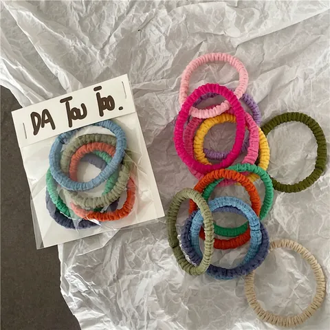 Gomas de Pelo Elásticas de Tela Arrugada para Mujeres Niñas Dulce Color Crema Soporte de Coleta Suave Accesorios para el Cabello Hechos a Mano