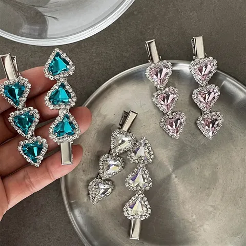 Barrette à Cheveux Cœur en Alliage Style Coréen Élégante Pince Bec de Canard en Strass Accessoire de Cheveux Doux pour Femme