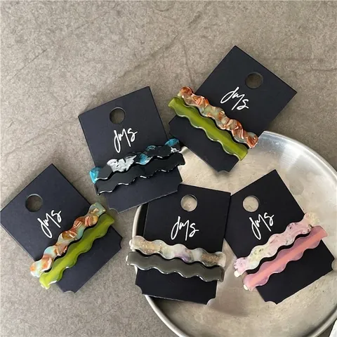 Eleganti Fermagli per Capelli Geometrici a Onda in Acetato per Donna Clip Laterali a Trama Marmorea Minimalista Accessori Moda