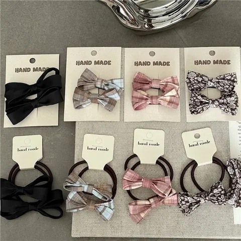 Accessoires Cheveux Style Coréen Nœud en Tissu Pince à Cheveux Élastique Plaid Floral Doux Femmes Filles