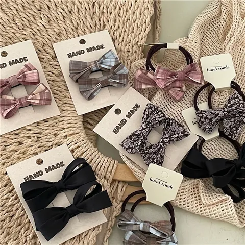 Accessoires Cheveux Style Coréen Nœud en Tissu Pince à Cheveux Élastique Plaid Floral Doux Femmes Filles
