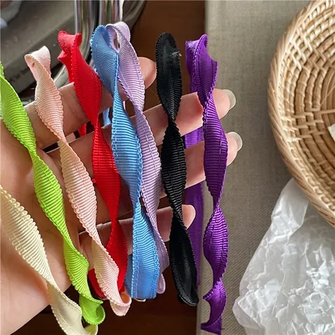 Diadema de Cinta de Rips en Espiral de Estilo Coreano Diadema de Tela Retorcida Minimalista Con Etiqueta de Metal Mujer
