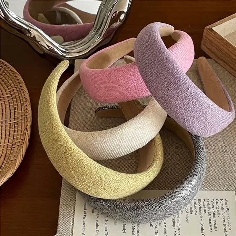 Elegante Diadema de Esponja Engrosada Tela Textura Tejida Color Sólido Estilo Coreano Tocado para Mujer Niña Accesorio Diario
