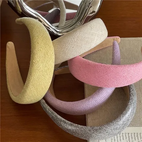 Elegante Diadema de Esponja Engrosada Tela Textura Tejida Color Sólido Estilo Coreano Tocado para Mujer Niña Accesorio Diario