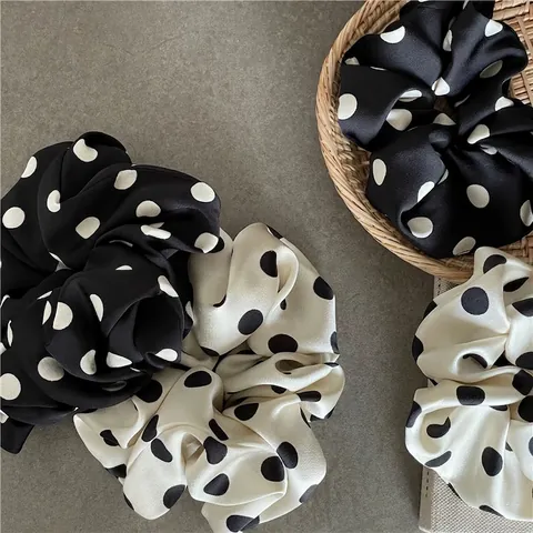 Elegante Franse Vintage Polka Dot Satijn Scrunchies Zachte Grote Haarelastiekjes Elastische Paardenstaart Houders Vrouwen Meisjes Accessoires