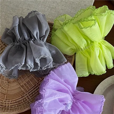 Grandi Scrunchies in Organza Mesh Elastici per Capelli Traspiranti con Volant Stile Coreano Fresco Supporto Coda di Cavallo Donna Accessori