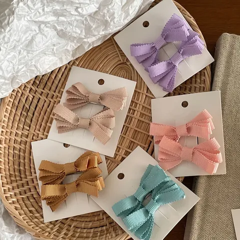 Sweet Grosgrain Ribbon Bowknot Hair Clips For Women Girls Korean Style Colorful Fabric Duckbill Clips Fashion Hair Accessories