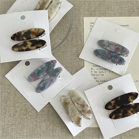 Elegant Oval Acetate Hair Clips For Women French Style Marble Tortoiseshell Pattern Alloy Duckbill Hairgrips Pair Set Hair Accessories