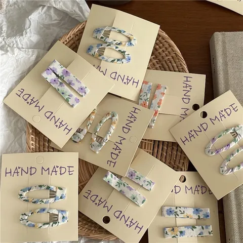 Koreanischer Stil Stoff Blumen Haarspangen Für Kinder Mädchen Handgefertigt Rechteck Oval Haarschmuck Set
