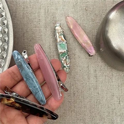 Pinza para el Cabello de Hoja de Sauce de Acetato Estilo Coreano Hecha a Mano Patrón Marmoleado de Carey para Mujer