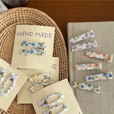 Koreanischer Stil Stoff Blumen Haarspangen Für Kinder Mädchen Handgefertigt Rechteck Oval Haarschmuck Set