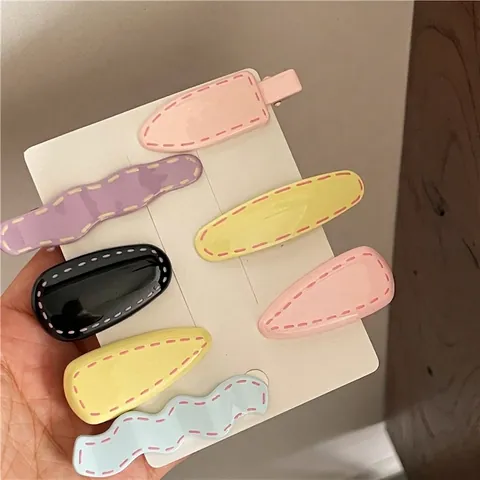 Korean Style Macaron Color Duckbill Hair Clip With Stitching Pattern Sweet Girly Metal Drip Oil Hairpin Hair Accessories