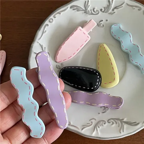 Korean Style Macaron Color Duckbill Hair Clip With Stitching Pattern Sweet Girly Metal Drip Oil Hairpin Hair Accessories