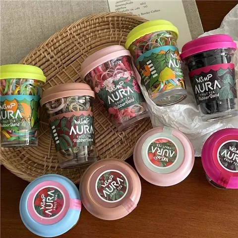 Creative Fruit Tea Cup Colorful Disposable Rubber Bands High Elastic Hair Ties For Girls Women Mini Hair Accessories Set