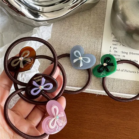 Dolce Cuore Fiocco Strass Elastici per Capelli Resina Elastici Scrunchies per Donna Ragazze Accessori per Capelli Moda Quotidiana