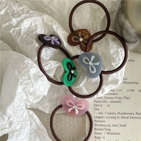 Dolce Cuore Fiocco Strass Elastici per Capelli Resina Elastici Scrunchies per Donna Ragazze Accessori per Capelli Moda Quotidiana