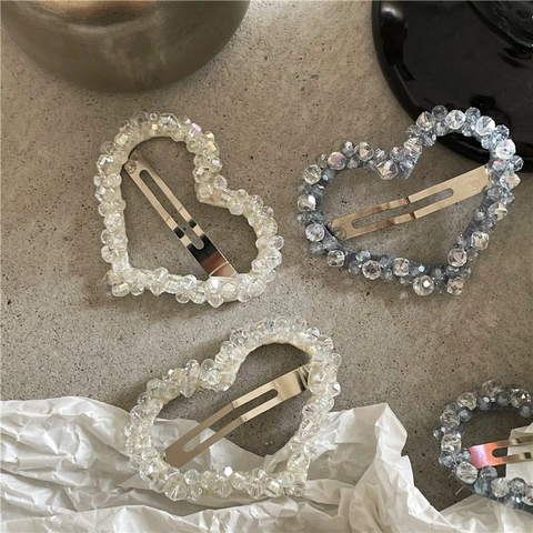 Handmade Heart Beaded Hair Clip For Women Luxury Artificial Crystal BB Clip Sweet Heart Shape Side Hairpin Accessories