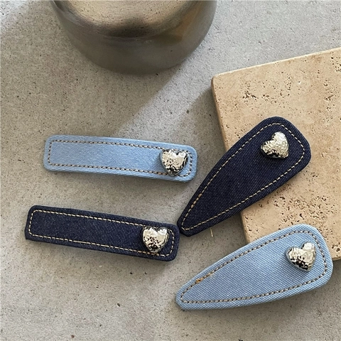 Fermagli per Capelli a Cuore in Tessuto Denim Vintage per Donna Elegante Clip BB a Goccia Rettangolare in Tessuto Blu Accessori