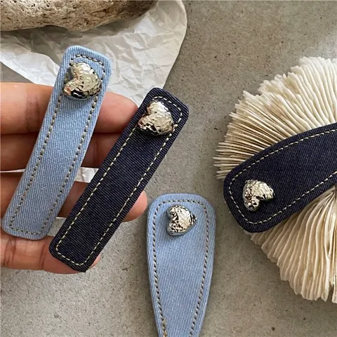 Fermagli per Capelli a Cuore in Tessuto Denim Vintage per Donna Elegante Clip BB a Goccia Rettangolare in Tessuto Blu Accessori
