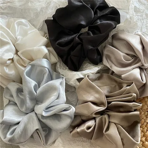 Soft Silky Satin Scrunchies Solid Color Large Pleated Elastic Hair Ties For Women Daily Fashion Accessories