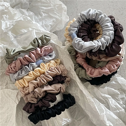 Coletero Plisado De Satén Elegante Para Mujeres Niñas Color Sólido Goma Pelo Elástica Soporte Coleta Accesorios Cabello
