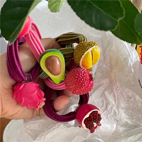 Elastici per Capelli 3D Simulazione Frutta Resina Realistica Durian Avocado Modello Elastico Supporto per Coda di Cavallo Donna