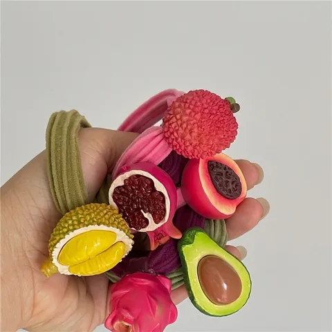 Elastici per Capelli 3D Simulazione Frutta Resina Realistica Durian Avocado Modello Elastico Supporto per Coda di Cavallo Donna