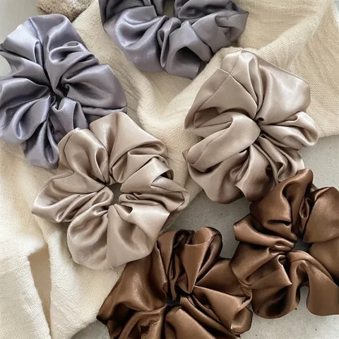 Elegant Satin Scrunchies Solid Color Fabric Pleated Hair Ties High Elastic Ponytail Holders For Women Daily Fashion Hair Accessories