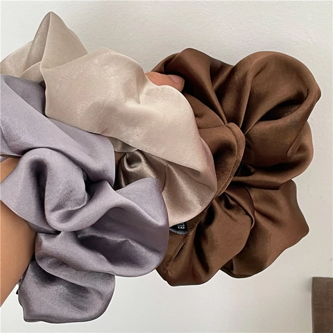 Elegant Satin Scrunchies Solid Color Fabric Pleated Hair Ties High Elastic Ponytail Holders For Women Daily Fashion Hair Accessories